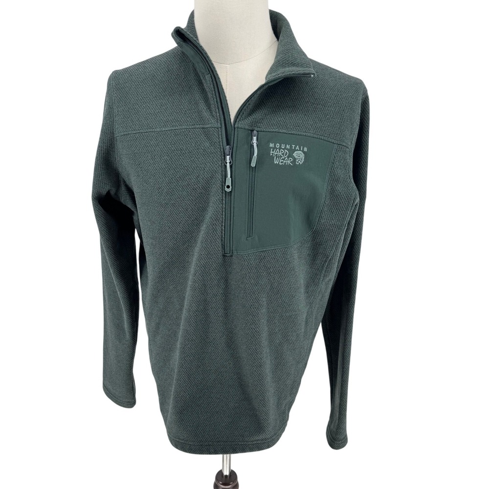 Mountain Hardwear Men's Green Herringbone Textured 1/4 Zip Pullover Sweater M
